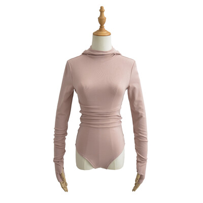 4 цвята 2023 Секси шлайфане Боди с водолазка с цял ръкав и качулка Дамски еластичен гащеризон Тънки гащеризони Боди костюми за игра Сиво