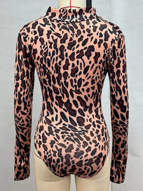 Toamna 2024 Body cu imprimeu leopard pentru femei, cu mânecă lungă, cu fermoar, salopete dintr-o bucată Topuri pentru club de noapte, îmbrăcăminte stradală, ținută sportivă, fitness
