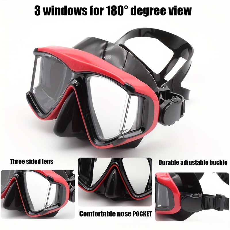 Nardymo kaukė Panoraminė trijų langų kompiuterio lęšiai nardymo kaukė Didelio elastingumo silikoninė galvos juosta Reguliuojamas lengvas dirželis