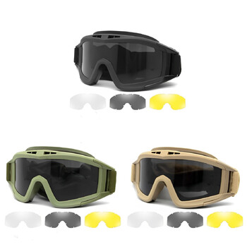 Airsoft Tactical Goggles Αντιανεμικά γυαλιά προστασίας από τη σκόνη 3χρωμων φακών σκοποβολής Motocross ορειβατικά γυαλιά ασφαλείας