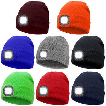 Πλεκτό καπέλο LED Unisex Πλεκτό Beanie με φανάρι USB Επαναφορτιζόμενος φακός 4 LED Beanies Πλεκτό καπέλο Καπέλα ψαρέματος