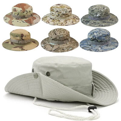 Új taktikai terepszínű boonie sapka Férfi US Bucket Kalapok Vadászat Túrázás Outdoor Camo Napsapkák Panama Nyári Túrázás Sportsapka