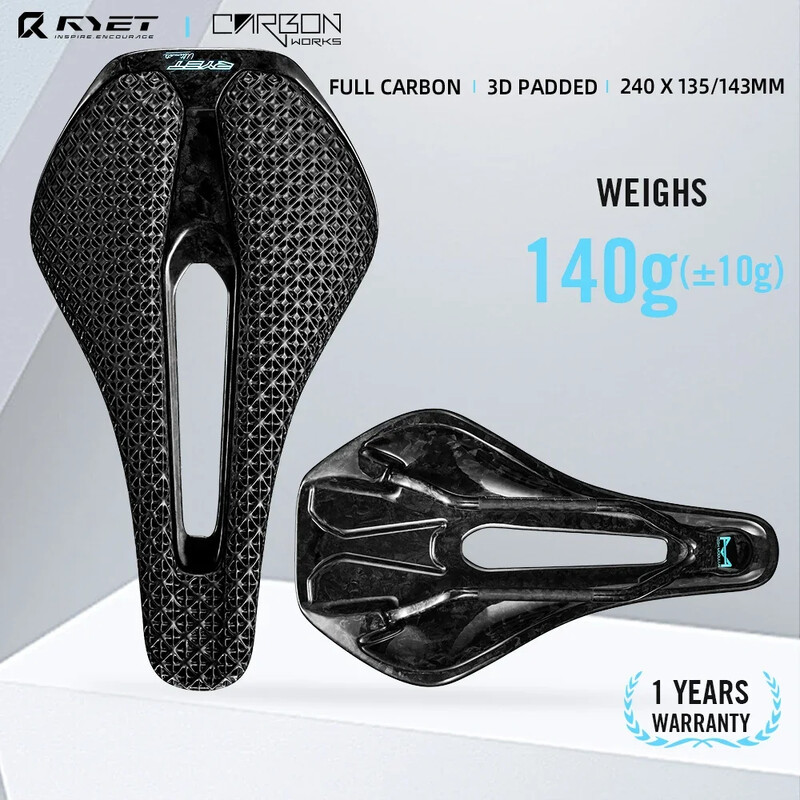 RYET Șa de bicicletă imprimată 3D Șa de carbon ultraușoară 135/143mm 105g Șa de bicicletă pentru MTB pietriș piese de scaun pentru bicicletă de drum