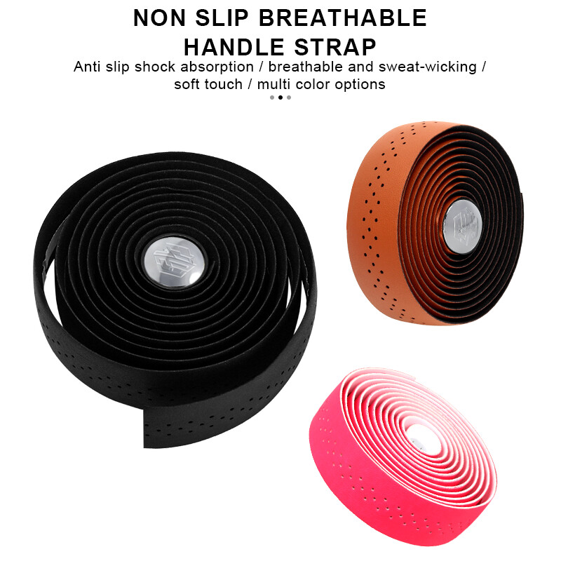 Velosipēda stūres lente PU ādas perforēta, elpojoša, mīksta šosejas velosipēdu stūres lente ar 2 stieņu spraudni, pretslīdes triecienu absorbciju