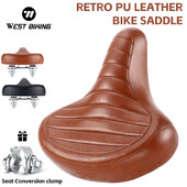 WEST BIKING MTB Șa cu primăvară Bicicletă electrică Scaun bicicletă lat și confortabil Șa retro maro din piele Șa moale care amortizează șocul