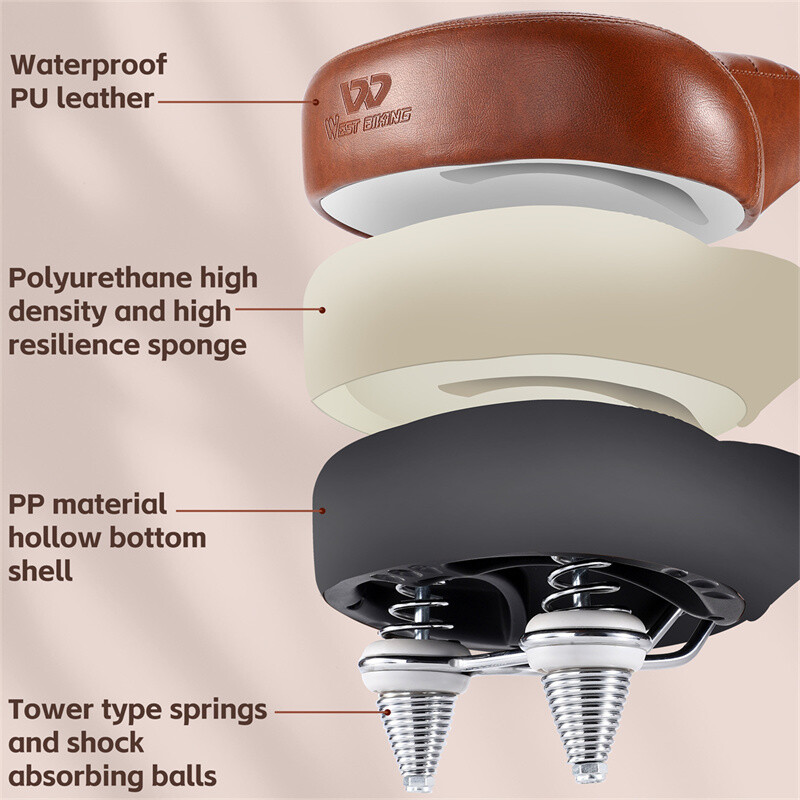 WEST BIKING MTB Șa cu primăvară Bicicletă electrică Scaun bicicletă lat și confortabil Șa retro maro din piele Șa moale care amortizează șocul