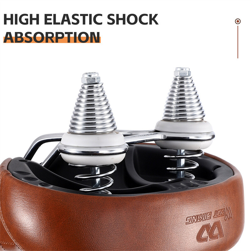 WEST BIKING MTB Șa cu primăvară Bicicletă electrică Scaun bicicletă lat și confortabil Șa retro maro din piele Șa moale care amortizează șocul