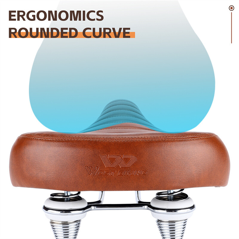 WEST BIKING MTB Șa cu primăvară Bicicletă electrică Scaun bicicletă lat și confortabil Șa retro maro din piele Șa moale care amortizează șocul