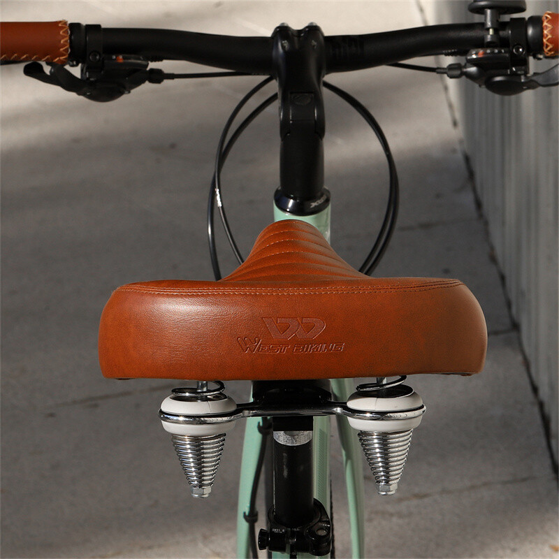 WEST BIKING MTB Șa cu primăvară Bicicletă electrică Scaun bicicletă lat și confortabil Șa retro maro din piele Șa moale care amortizează șocul
