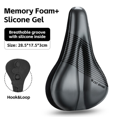 WEST BIKING Husă de șa de bicicletă, cu gel moale, impermeabil, cu absorbție a șocurilor, husă de pernă pentru bicicletă, piele PU, husă 3D pentru scaun