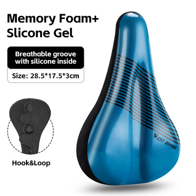 WEST BIKING Husă de șa de bicicletă, cu gel moale, impermeabil, cu absorbție a șocurilor, husă de pernă pentru bicicletă, piele PU, husă 3D pentru scaun