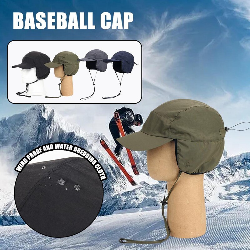 Регулируеми мъжки зимни шапки Леки водоустойчиви топли наушници с поларена подплата Бейзболна шапка за ски сняг Шапка за катерене