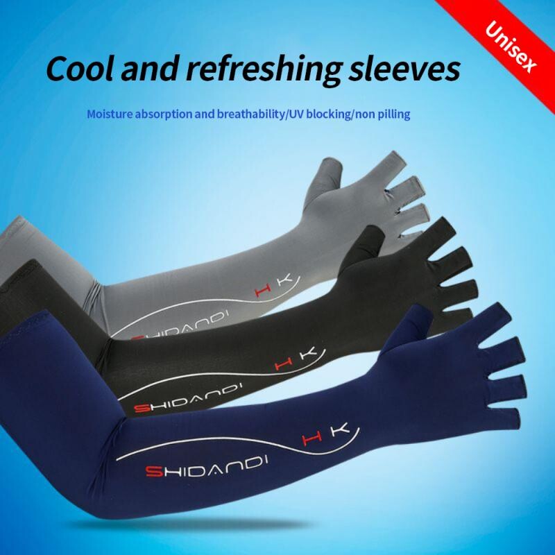 Mâneci cu cinci degete pentru braț de gheață de protecție solară, respirabil, încălzitor de brațe, sport în aer liber, călărie, alergare, mătase rece, mâneci de braț, încălzitoare de brațe.