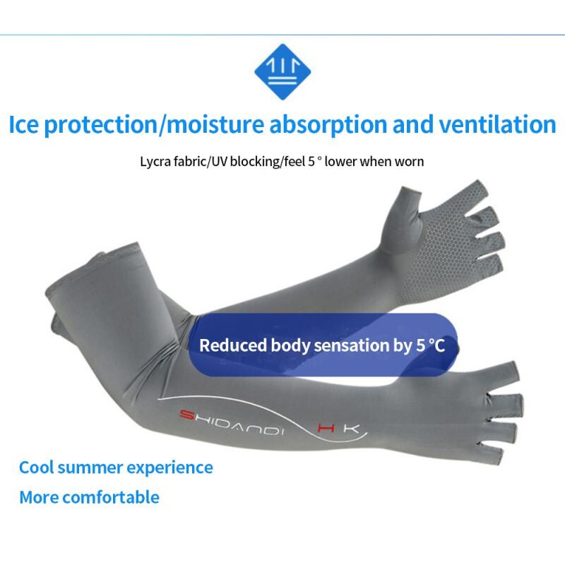 Mâneci cu cinci degete pentru braț de gheață de protecție solară, respirabil, încălzitor de brațe, sport în aer liber, călărie, alergare, mătase rece, mâneci de braț, încălzitoare de brațe.