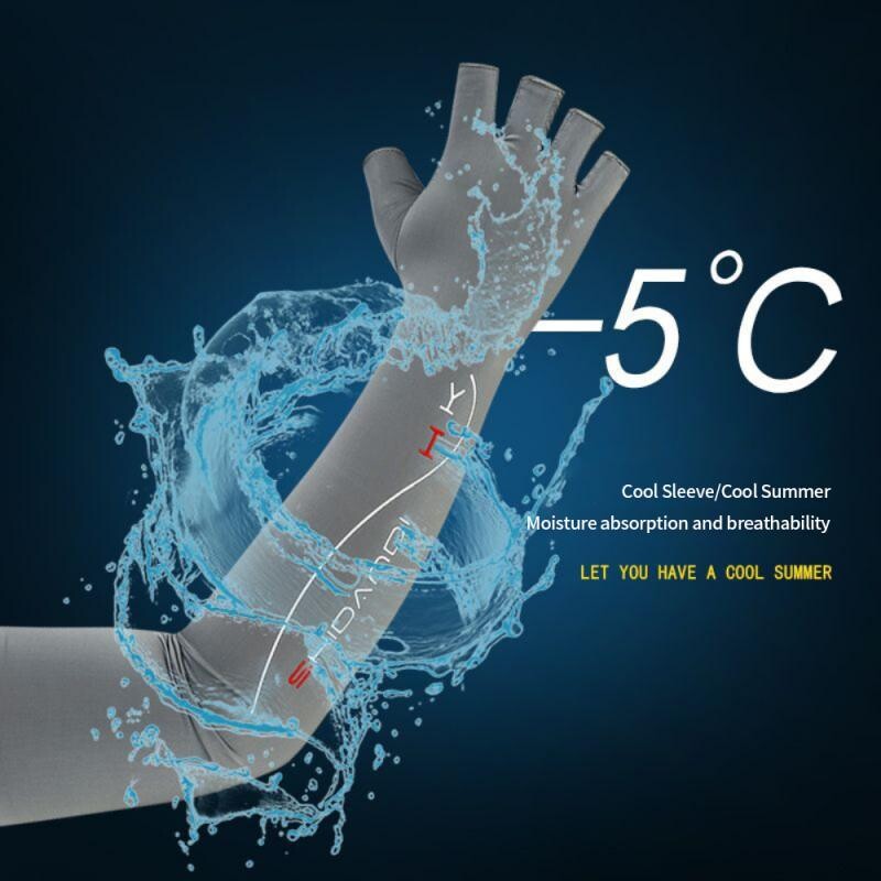 Mâneci cu cinci degete pentru braț de gheață de protecție solară, respirabil, încălzitor de brațe, sport în aer liber, călărie, alergare, mătase rece, mâneci de braț, încălzitoare de brațe.