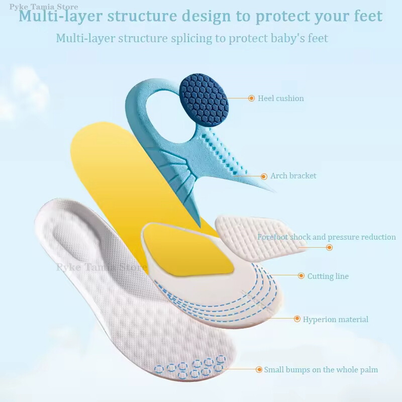 Copii tălpi interioare moi din spumă cu memorie Copii ortopedice, respirabile, suport pentru arcul picior plat, inserții pentru pantofi sport, pernă de îngrijire a picioarelor