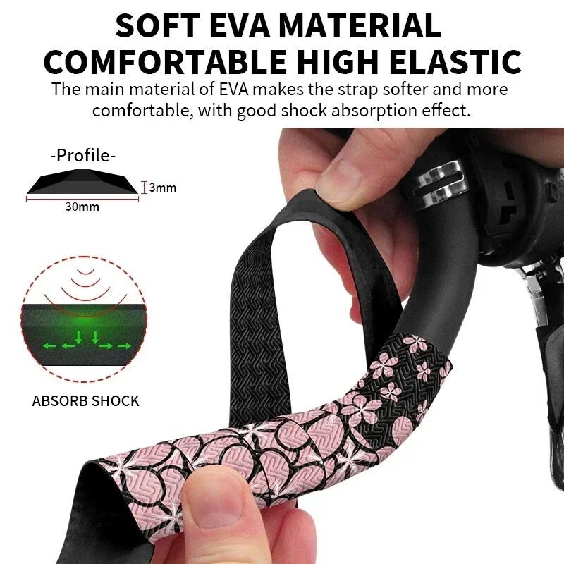 BUCCLOS Bandă de ghidon pentru bicicletă de drum Bandă de ghidon anti-alunecare cu absorbție a șocurilor Bandă de bară cu imprimare florală Accesorii pentru biciclete impermeabile