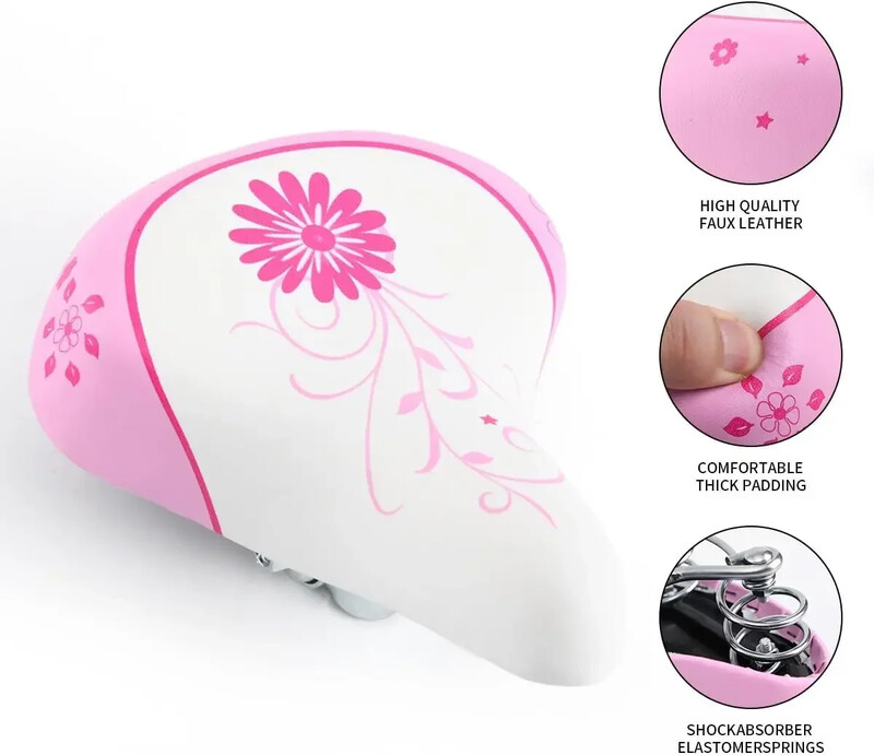 Scaun lat pentru biciclete pentru copii pentru fete, scaun confortabil pentru copii, potrivit pentru bicicleta de drum de munte de 12 14 16 18 20 inch, roz