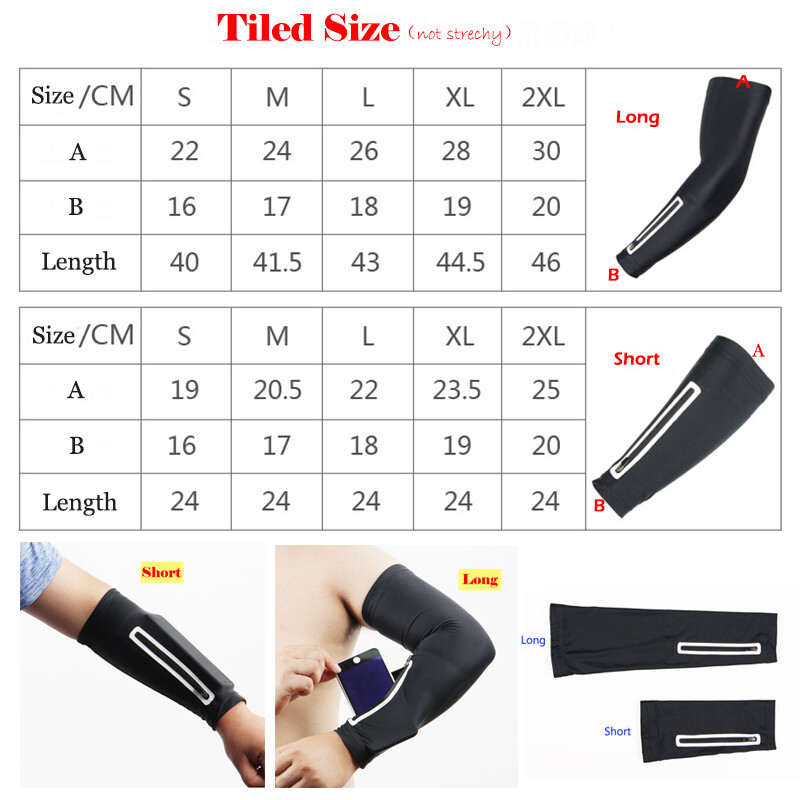 Trumpos / ilgos versijos sportinių rankų šildytuvų telefono krepšys, skirtas žvejybai laipiojimui pėsčiomis, sportui, bėgimui dviračiu, rankovė su užtrauktuku