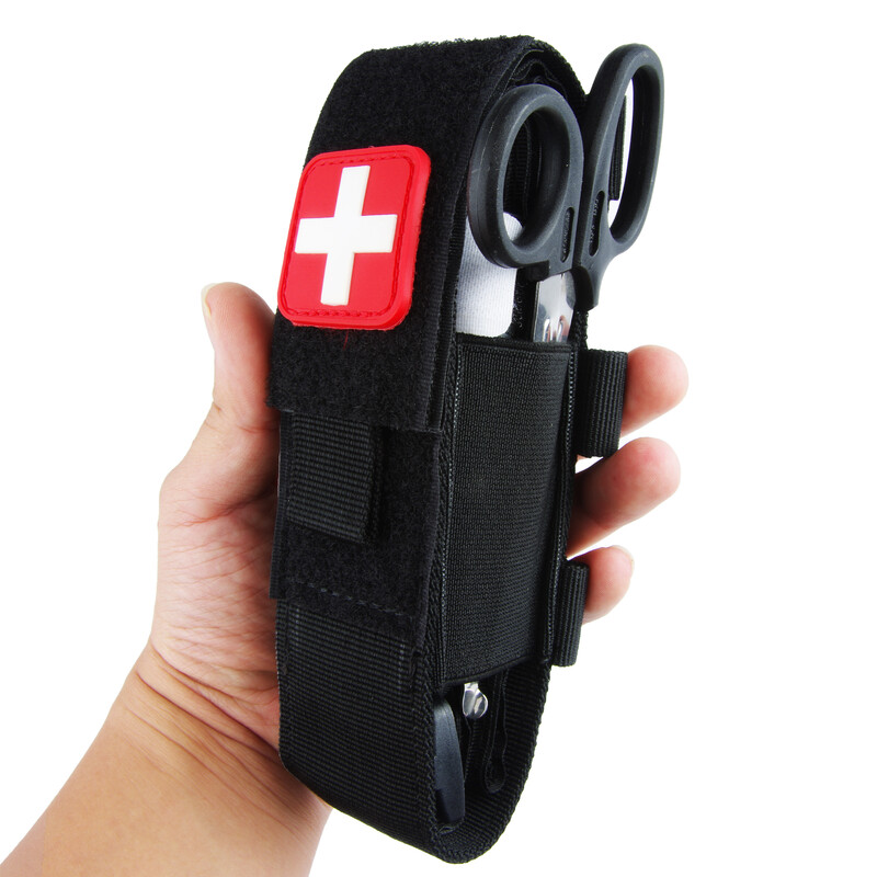 Pisică tactică de prim-ajutor, din nailon, husă pentru garou, cu un singur pistol, husă, cuțit de vânătoare, toc, pachete de foarfece medicale, lanternă