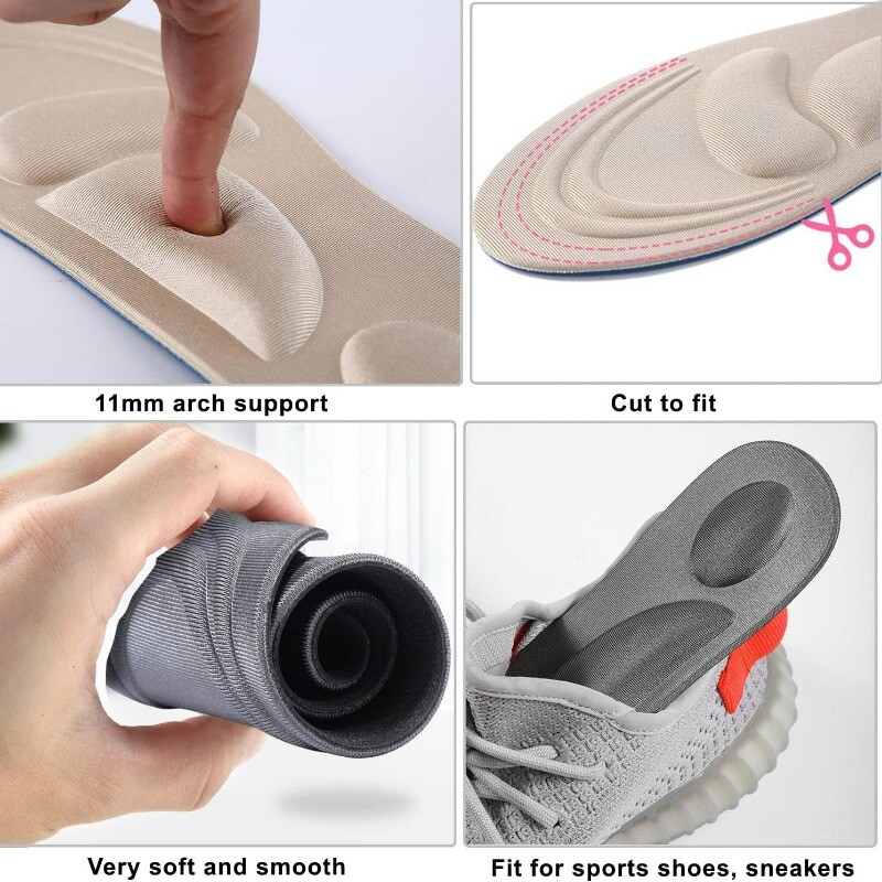 Branțuri de masaj tăiabile 4D Ameliorează durerea Tampoane moale din spumă cu memorie pentru pantofi Suport pentru arc Inserții de pernă pentru picioare, respirabile, anti-miros