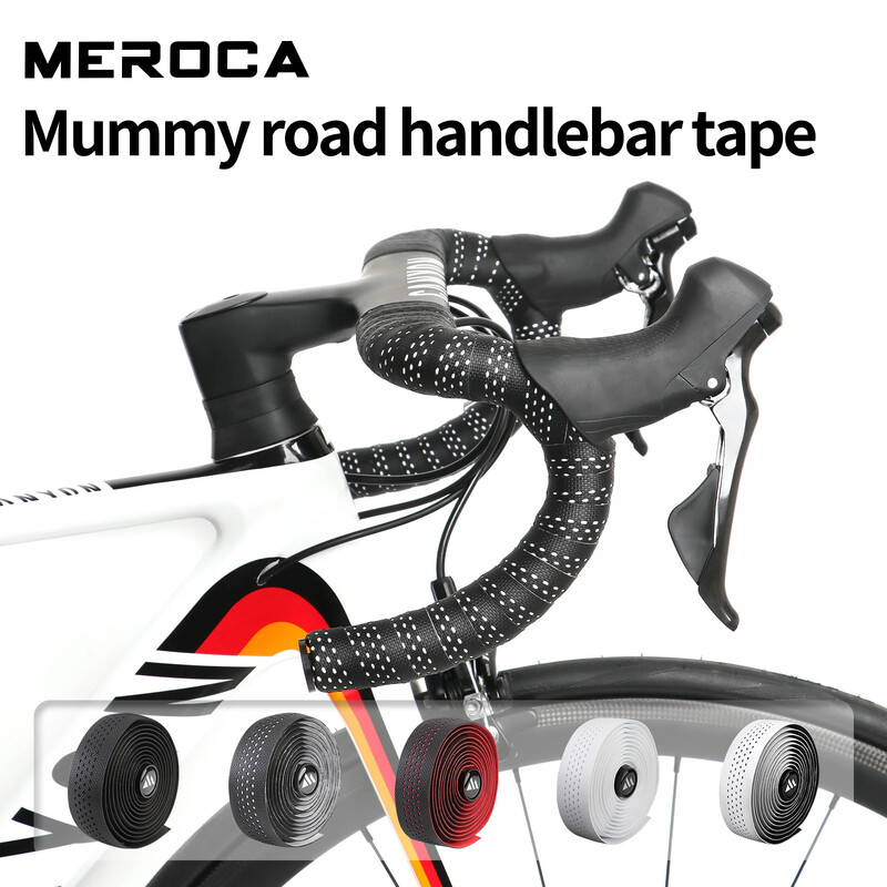 Bandă de ghidon pentru bicicletă de șosea MEROCA cu dop de 2 bare Bandă de ghidon anti-alunecare din silicon, potrivită pentru bicicleta de șosea