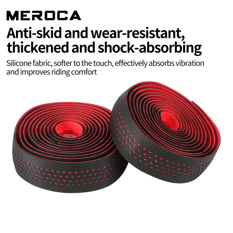 Bandă de ghidon pentru bicicletă de șosea MEROCA cu dop de 2 bare Bandă de ghidon anti-alunecare din silicon, potrivită pentru bicicleta de șosea