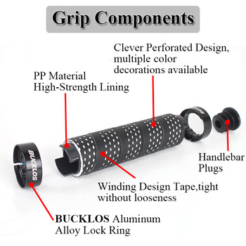 1 Ζεύγος BUCKLOS Αντιολισθητικές λαβές χειρολαβής ποδηλάτου Άνετες λαβές λαβής με κάλυμμα ταινίας PU 22,2 mm Ανταλλακτικά ποδηλάτου με λαβή με κλειδαριά τιμονιού