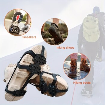 Αντιολισθητικά καλύμματα παπουτσιών Snow Claws Outdoor 24 δόντια Μαγγάνιο Σιδερένιο Κραμπόν Νύχια Εξοπλισμός αναρρίχησης εξωτερικού χώρου Παπούτσια ψαρέματος πεζοπορίας