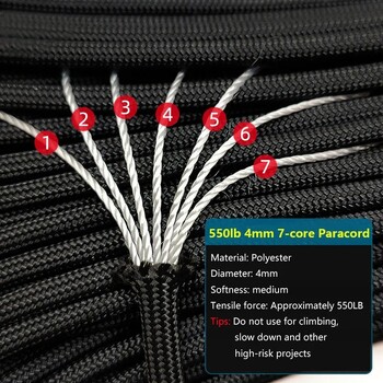 7 Cores 550 Paracord Cord 100M Dia.4mm For Outdoor Camping Survival Lanyard Αλεξίπτωτο με σχοινί για σκηνή πεζοπορίας Αξεσουάρ DIY βραχιόλι