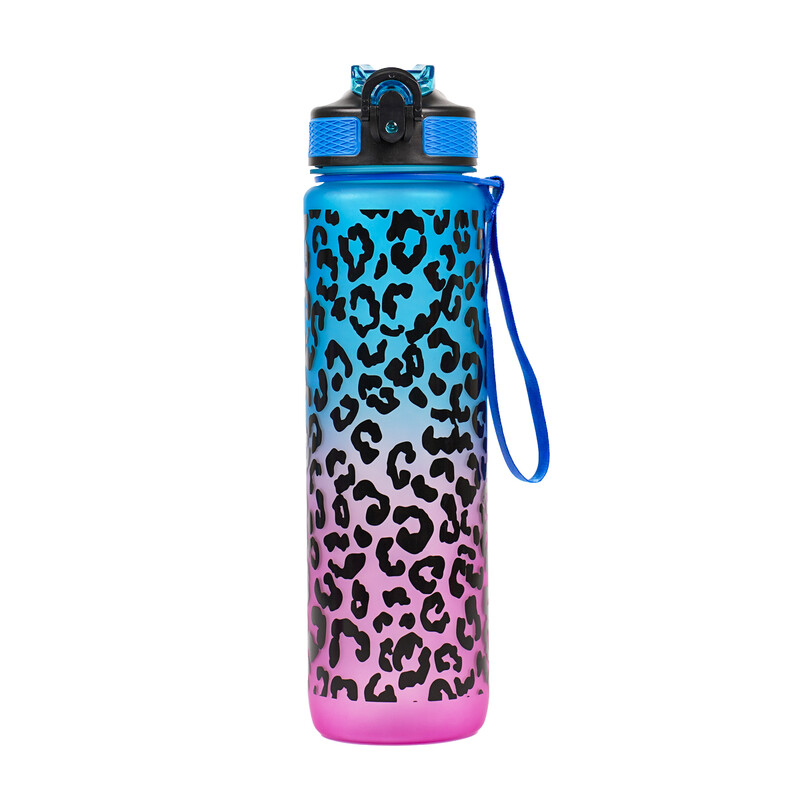 Leoparda drukas ūdens pudele ar salmiem 1 l augstas kvalitātes ceļojumu pārgājienu pārnēsājamas manas iecienītākās dzērienu pudeles