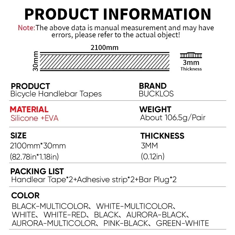 BUCKLOS traka za upravljač cestovnog bicikla Silikonska + EVA izdržljiva traka za šipku za bicikl s čepovima na kraju šipke Neklizajući dodaci za bicikl otporan na udarce