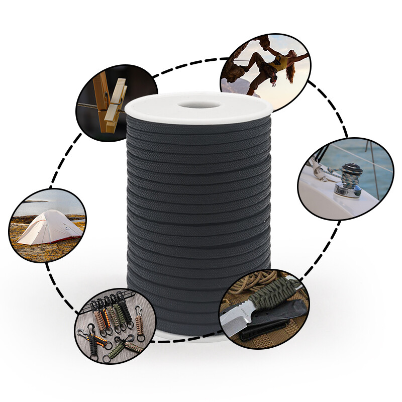 100 M/328 pēdas uz vārpstas uzstādīta 550 gabarīta 9 dzīslu lietussarga virve 4 mm izpletņa virve rokassprādze pīta stiepļu telts vilkšanas virve vēja virve