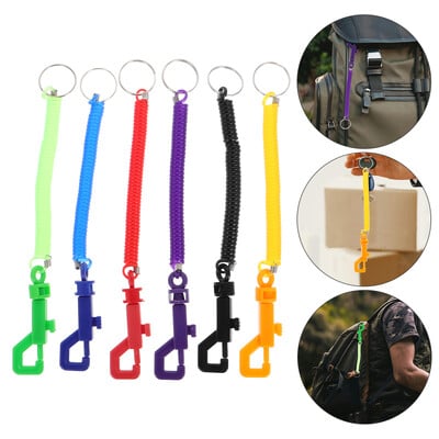 6 tk vedru võtmehoidja karabiin võtmehoidja kaelapael, spiraal venitav klambriga konksuga plastikust põdrapoolne benji nöör