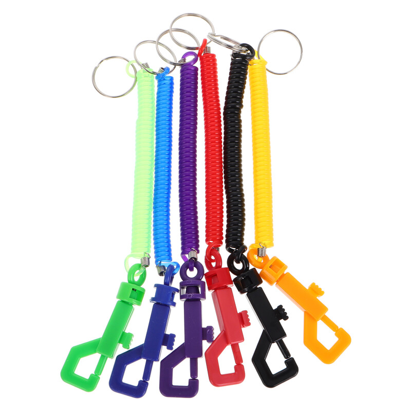 6 tk vedru võtmehoidja karabiin võtmehoidja kaelapael, spiraal venitav klambriga konksuga plastikust põdrapoolne benji nöör