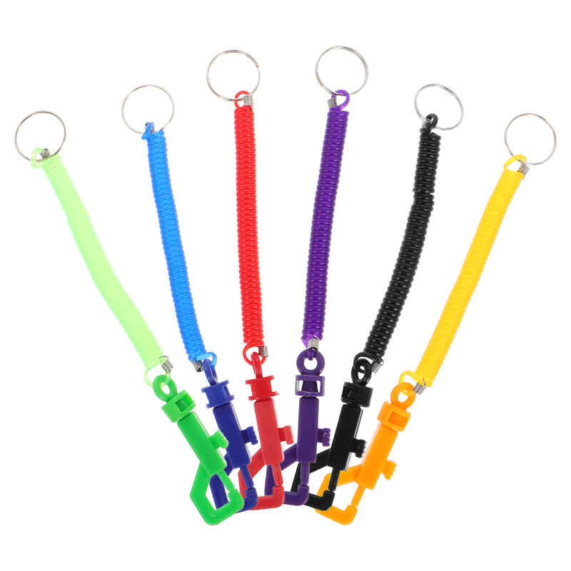 6 tk vedru võtmehoidja karabiin võtmehoidja kaelapael, spiraal venitav klambriga konksuga plastikust põdrapoolne benji nöör