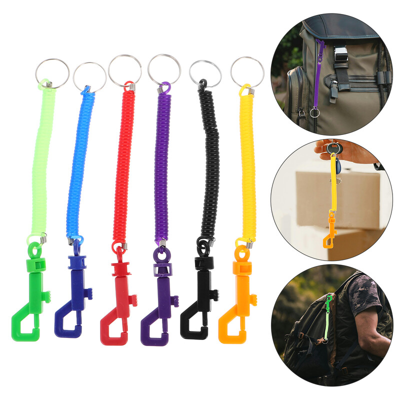 6 tk vedru võtmehoidja karabiin võtmehoidja kaelapael, spiraal venitav klambriga konksuga plastikust põdrapoolne benji nöör