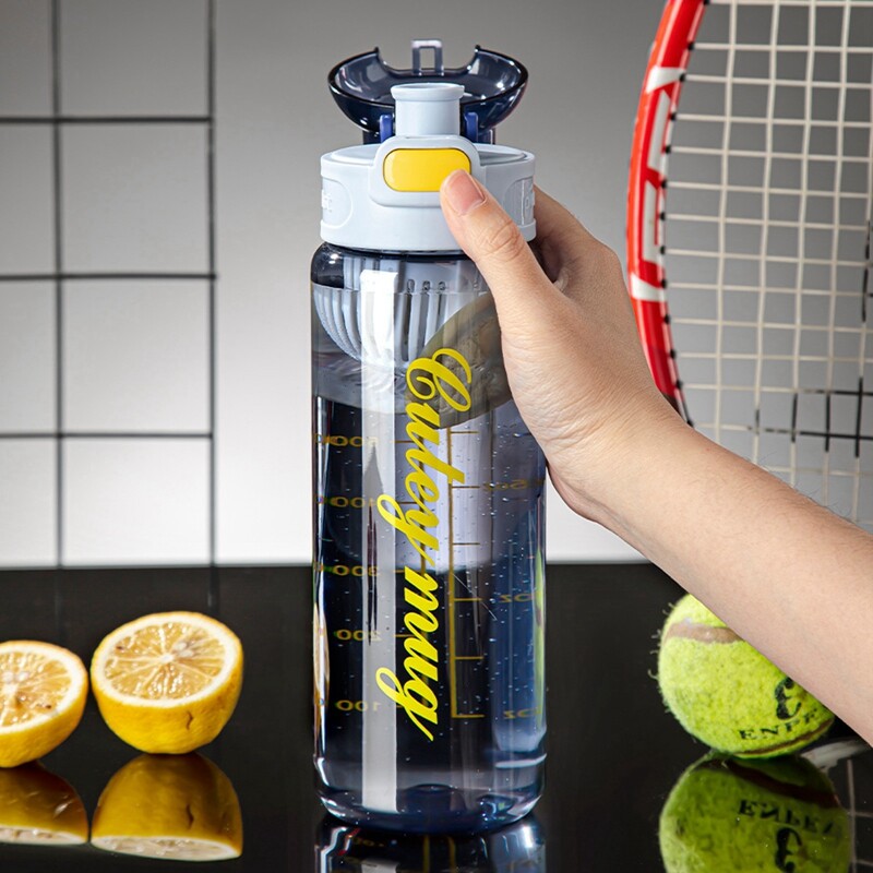 Ūdens pudeles 1000 ml ūdens pudele Motivējoša sporta pudele ar laika marķieri Necaurlaidīgs kauss Fitness BPA bezmaksas portatīvie dzērieni