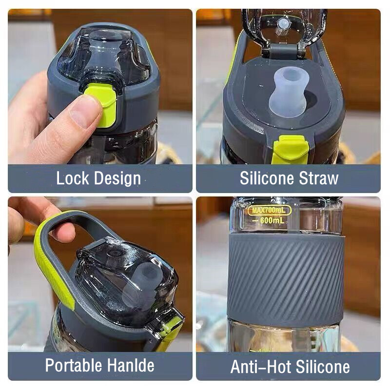 800 ml sporta ūdens pudele ar salmu pretkarstošu silikona uzmavu, necaurlaidīgu un izturīga sporta zāles fitnesa āra sporta dzeramā pudele