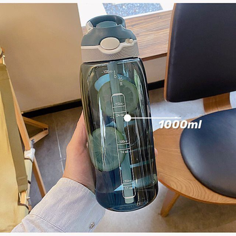 1 L pārnēsājamas lielas ietilpības ūdens pudeles Sporta ūdens pudeles ar salmiem Vīriešiem Sieviešu Tritan materiāls BPA bez maksas sporta zāles kempinga ekskursijai