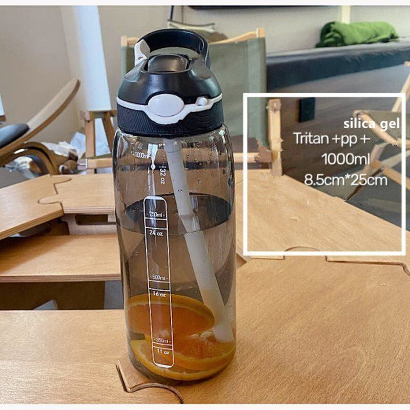 1 L pārnēsājamas lielas ietilpības ūdens pudeles Sporta ūdens pudeles ar salmiem Vīriešiem Sieviešu Tritan materiāls BPA bez maksas sporta zāles kempinga ekskursijai