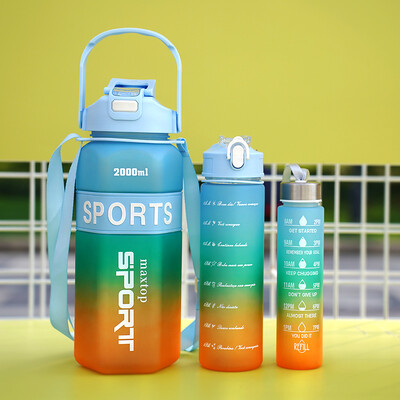 Šesterokutna 3-dijelna boca za vodu velikog kapaciteta s gradijentnom bojom za sportove na otvorenom, prijenosno dvostruko piće za aktivan stil života