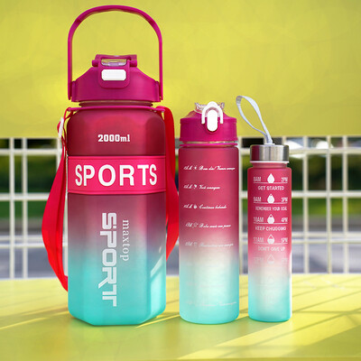 Šesterokutna 3-dijelna boca za vodu velikog kapaciteta s gradijentnom bojom za sportove na otvorenom, prijenosno dvostruko piće za aktivan stil života