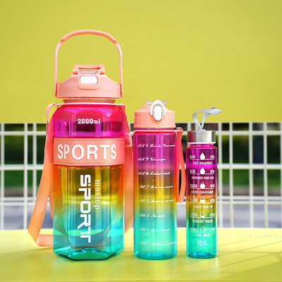 Šesterokutna 3-dijelna boca za vodu velikog kapaciteta s gradijentnom bojom za sportove na otvorenom, prijenosno dvostruko piće za aktivan stil života