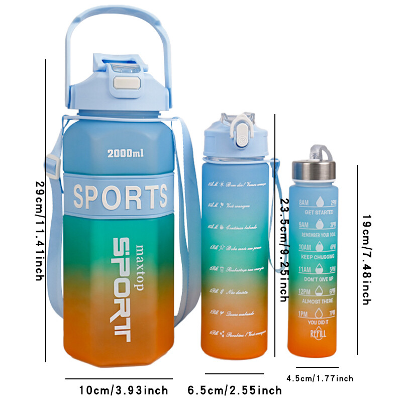 Šesterokutna 3-dijelna boca za vodu velikog kapaciteta s gradijentnom bojom za sportove na otvorenom, prijenosno dvostruko piće za aktivan stil života