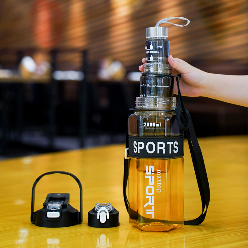 Šesterokutna 3-dijelna boca za vodu velikog kapaciteta s gradijentnom bojom za sportove na otvorenom, prijenosno dvostruko piće za aktivan stil života