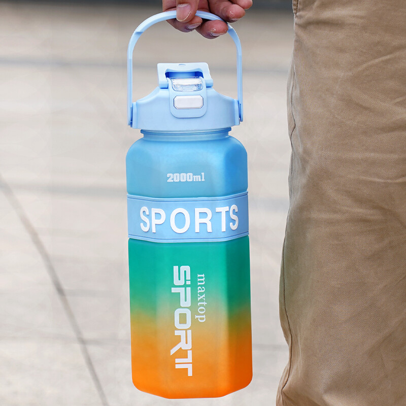 Šesterokutna 3-dijelna boca za vodu velikog kapaciteta s gradijentnom bojom za sportove na otvorenom, prijenosno dvostruko piće za aktivan stil života