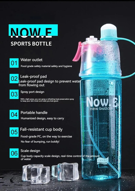 600 ml āra sporta plastmasas izsmidzināma ūdens pudele liela ietilpība vasaras radošais aerosols Cute ūdens pudele bērnu ūdens pudele