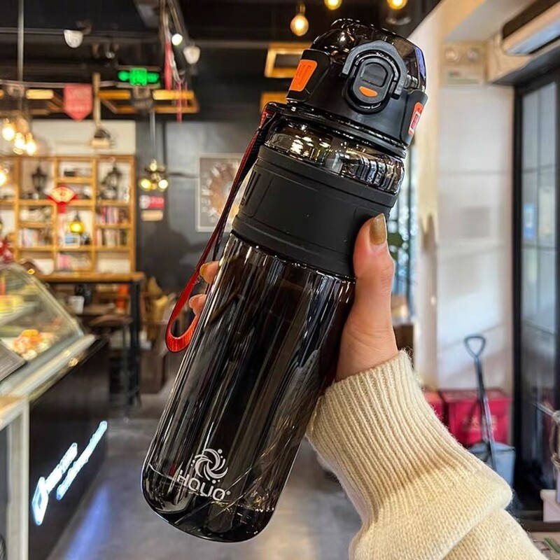 PC 1 litarska sportska boca za vodu velikog kapaciteta, slamčica na uvlačenje, šarena plastična čaša, prijenosna ručka 750/1000 ml