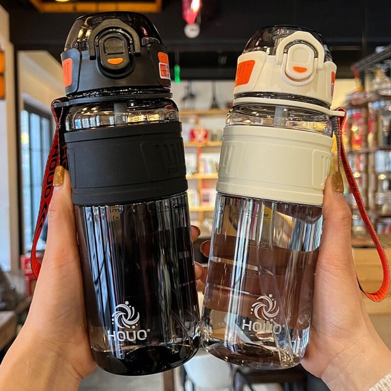 PC 1 litarska sportska boca za vodu velikog kapaciteta, slamčica na uvlačenje, šarena plastična čaša, prijenosna ručka 750/1000 ml